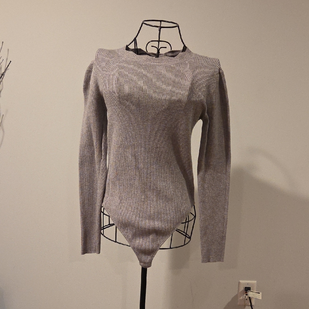 Wishlist Women's Light Gray Ribbed Bodysuit
